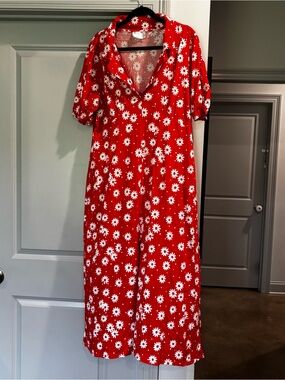 ASOS Red Maxi Dress with White Daisy Print